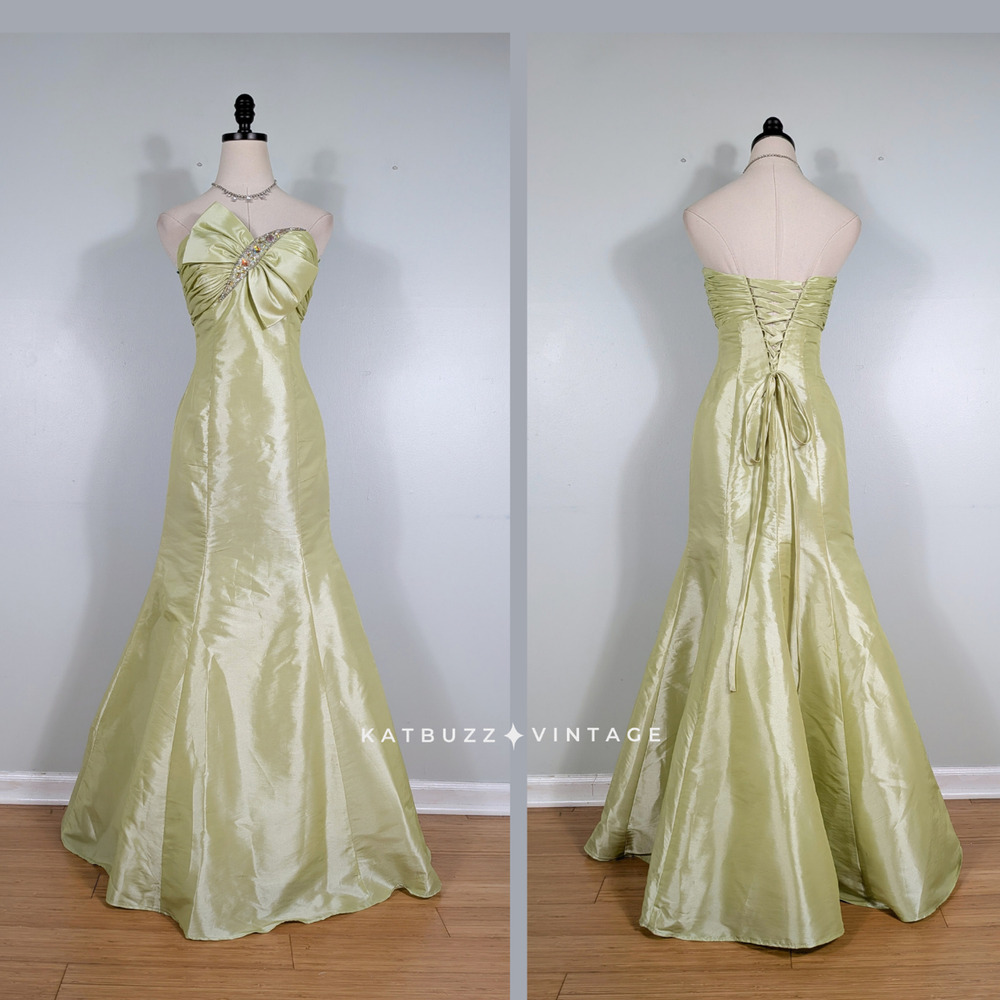 Corset Prom Dress Maxi Gown 4 Green Glam Princess Strapless Mermaid Bow Y2K Ball